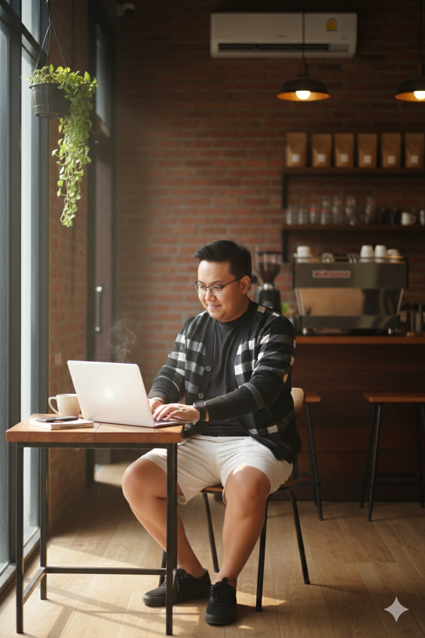 Working at a cafe